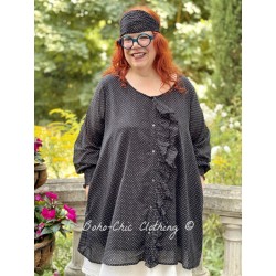 tunic CAMELIA black cotton voile with small white dots