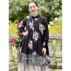 dress SIMONETTE black cotton voile with flowers and checks