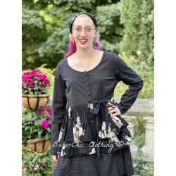 jacket MELISSA black poplin and black cotton voile with flowers ruffles