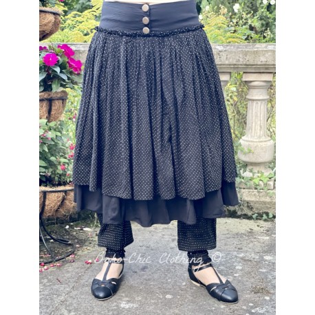 skirt ANEMONE black poplin and ruffle in black cotton voile with small white dots Les Ours - 1