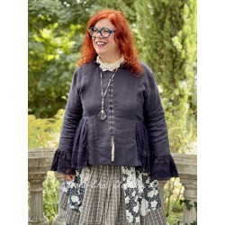 long jacket 66352 Vintage black linen