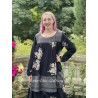 tunic BLANDINE black cotton voile with flowers and checks Les Ours - 1