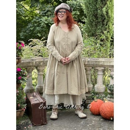 robe 55720 coton Beige à fines rayures Ewa i Walla - 1