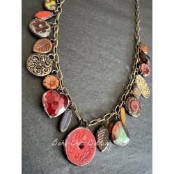 Collier Charm in Carved Red Coral Coin DKM Jewelry - 1