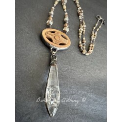 Necklace Crystal in Carved Stone Oval