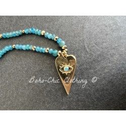 Necklace T-shirt Greek Eye in Golden Heart