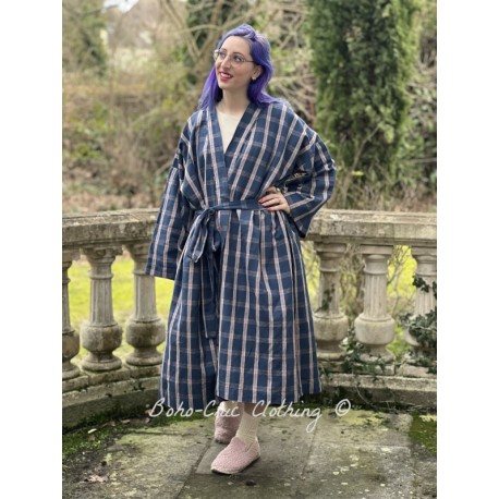 kimono 88129 lin Bleu imprimé carreaux Ewa i Walla - 1