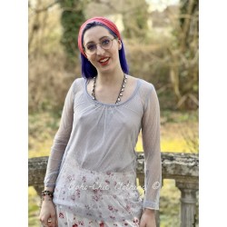 top ALYCIA tulle de coton bleu gris à pois