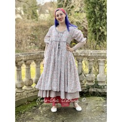 robe ASSIA coton bleu gris à imprimé fleurs et petits pois rouges
