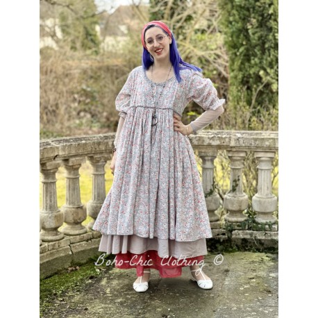 robe ASSIA coton bleu gris à imprimé fleurs et petits pois rouges Les Ours - 1