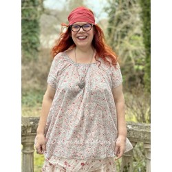 tunique EVY voile de coton bleu gris à imprimé fleurs Les Ours - 1