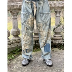 pants Floral Embroidered O'Keefe Denims in Washed Indigo