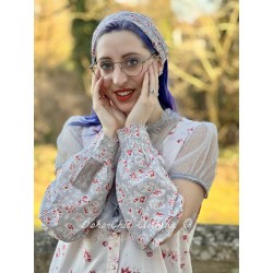 manchettes BLANDINE coton bleu gris à imprimé fleurs