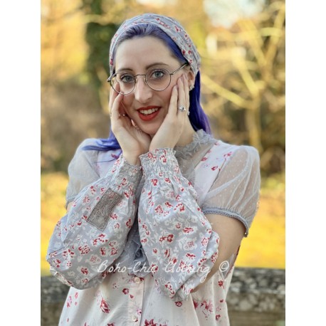 manchettes BLANDINE coton bleu gris à imprimé fleurs Les Ours - 1