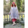 robe SOLINE voile de coton bleu gris à imprimé fleurs et petits pois rouges Les Ours - 15