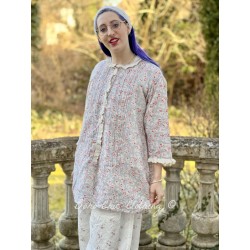 shirt ELENI blue gray cotton voile with flower print