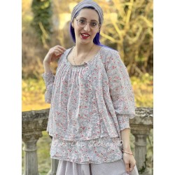 top DIEGO voile de coton bleu gris à imprimé fleurs