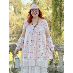tunic EVY ecru cotton voile with flower print