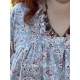tunic JOY blue gray cotton with flower print and small red dots Les Ours - 16