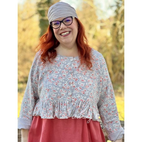 veste courte NOÉ flex bleu gris à imprimé fleurs Les Ours - 1