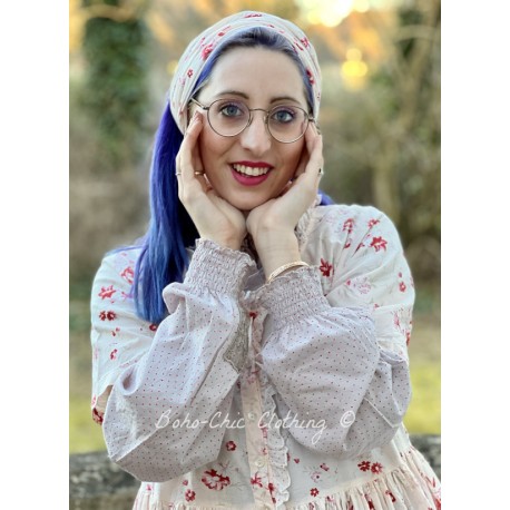 manchettes BLANDINE coton bleu gris à petits pois rouges Les Ours - 1