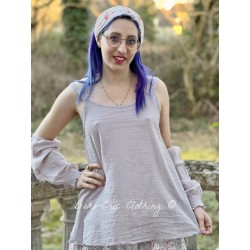 top BASIC voile de coton bleu gris à petits pois rouges