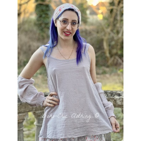top BASIC voile de coton bleu gris à petits pois rouges Les Ours - 1