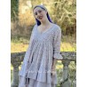 robe SOLINE voile de coton bleu gris à imprimé fleurs et petits pois rouges Les Ours - 2