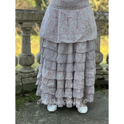 skirt / petticoat SELENA blue gray cotton voile with flower print and small red dots Les Ours - 1