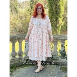 dress ASSIA ecru cotton with flower print and small red dots Les Ours - 1