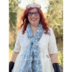 écharpe 77542 voile de coton Bleu à fleurs