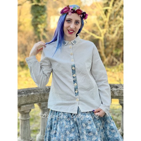 chemisier 44831 coton Écru à rayures bleues Ewa i Walla - 1