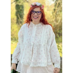 blouse OWEN white cotton voile with flower print