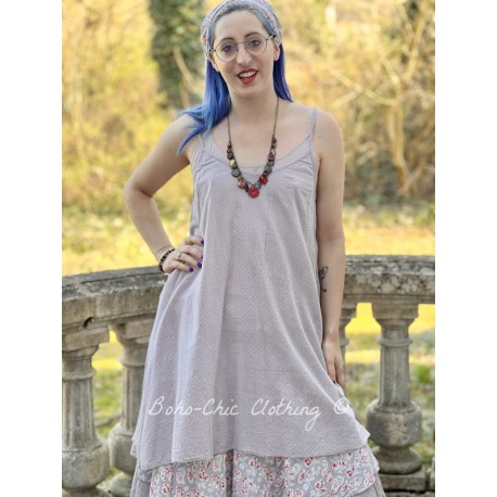 robe LÉA voile de coton bleu gris à petits pois rouges Les Ours - 1