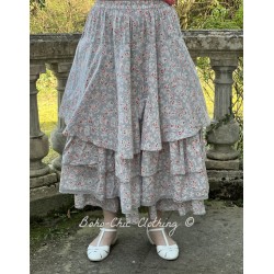 skirt / petticoat MADELEINE blue gray cotton with flower print Les Ours - 1