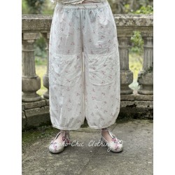 pants GUS white cotton with flower print