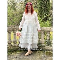 robe 55750 organdie Blanc à petits pois verts