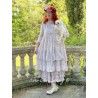 robe SOLINE voile de coton bleu gris à imprimé fleurs et petits pois rouges Les Ours - 1