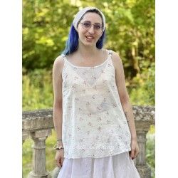 top BASIC voile de coton blanc à imprimé fleurs