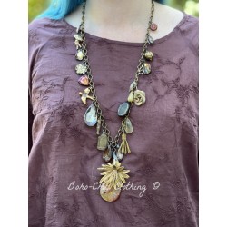Necklace Charm Agate in Gold Flower