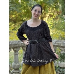 tunic MARGOT Black cotton with bronze polka dots