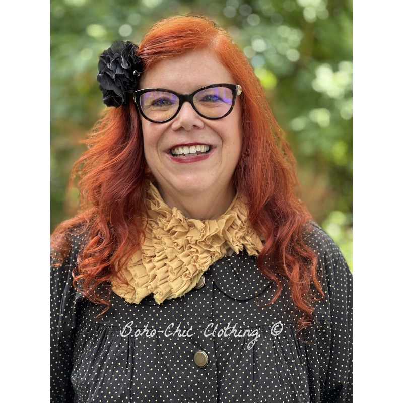 short jacket FLORIE Black poplin with bronze polka dots