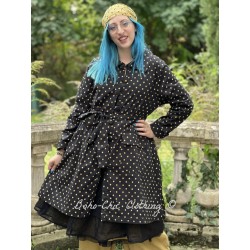 coat ALANE Black poplin with large bronze dots