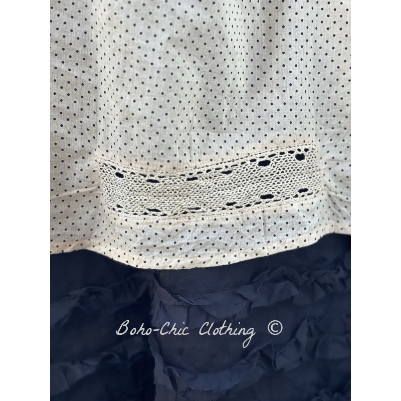 blouse 44873 Jana Beige with black polka dots voile - Boho-Chic Clothing