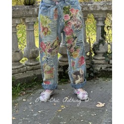 jean's Floral Applique Miner in Washed Indigo Magnolia Pearl - 1