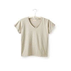 T-shirt manches courtes col V en jersey de coton taupe lisa b. - 1