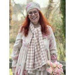 scarf PAULINE Pink checks rustic cotton Les Ours - 1